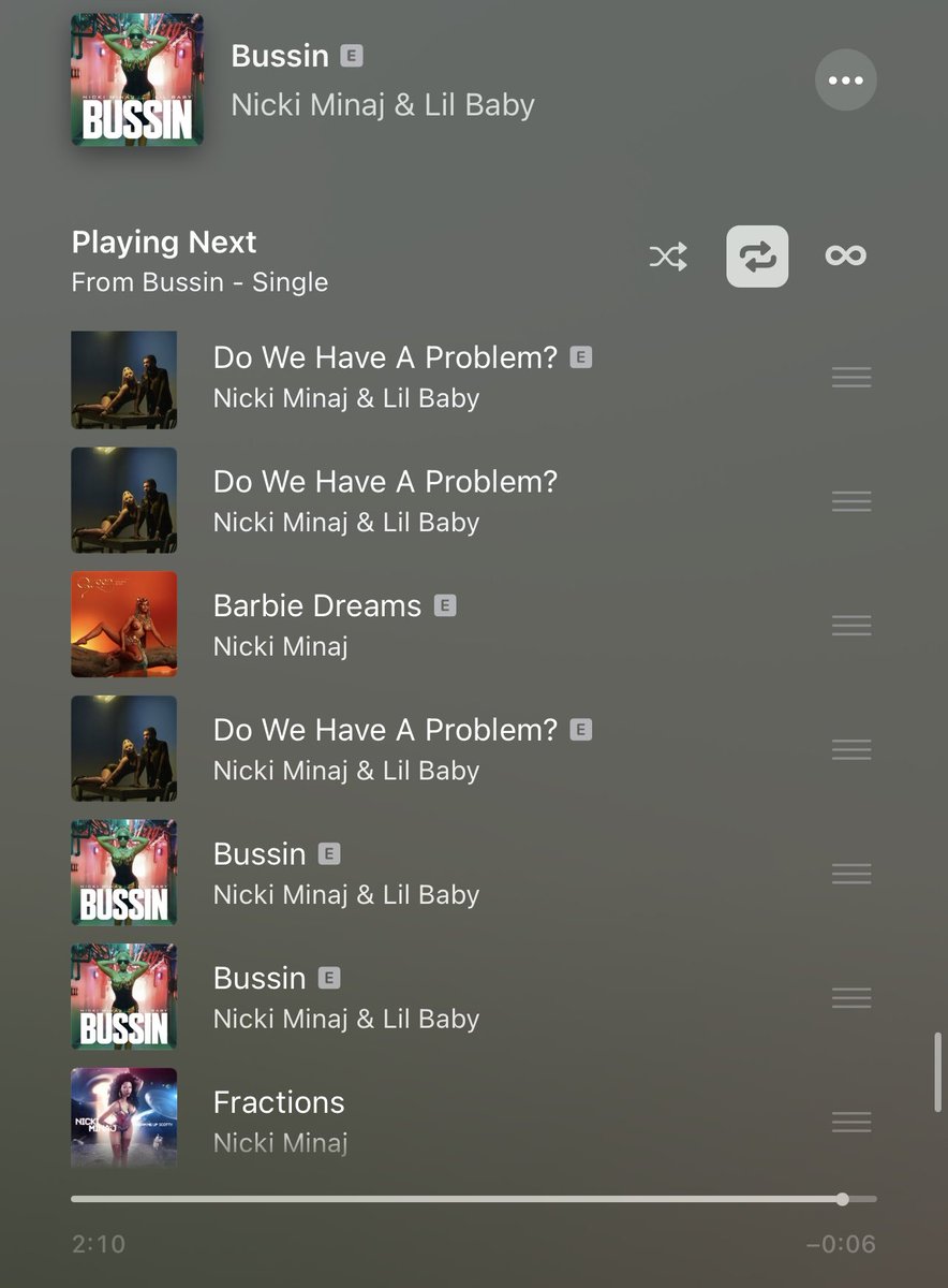 Joss_world's tweet photo. I play bussin, then do we have a problem! After that I add two random songs then bussin and do we have a problem again !! then I put all that shit on repeat !! She plays all night !! Sleep to Barbie and wake up to Barbie  💯💯💯💯💯 @NICKIMINAJ will be #1 🗣🗣🗣 https://t.co/vTCjRjl0iT