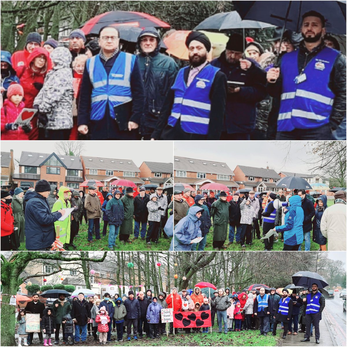 CllrRasab's tweet photo. Paddock Councillors &amp; Community protestisting against the removal of trees on Birmingham Road for Sprint Bus service on A34. 
We say No to Removal of 100 years old trees. Save our Green area. We call on the Traffic for West Midlands to revisit / redesign the scheme. https://t.co/hhEG0clobp