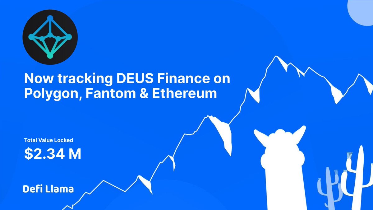 🎗️<a href="/DefiLlama/">DefiLlama.com</a> Now tracking <a href="/DeusDao/">DEUS</a> on <a href="/ethereum/">Ethereum</a> <a href="/0xPolygon/">Polygon | POL</a> &amp; <a href="/FantomFDN/">Fantom Opera</a> 

🎗️World-first decentralized bilateral OTC derivatives platform. Enabling next-gen DeFi giving users &amp; developers unlimited access to global markets

🔽INFO
defillama.com/protocol/deus-…
#PolygonSpace #Polygon