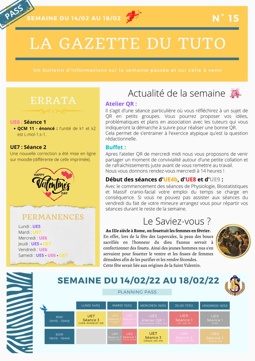 [GAZETTE DU TUTO N°15]

Coucoou ! 🖐

La quinzième gazette du tutorat est disponible, attention il y a quelques changements de salles pour la semaine à venir.

Bonne lecture ☺️