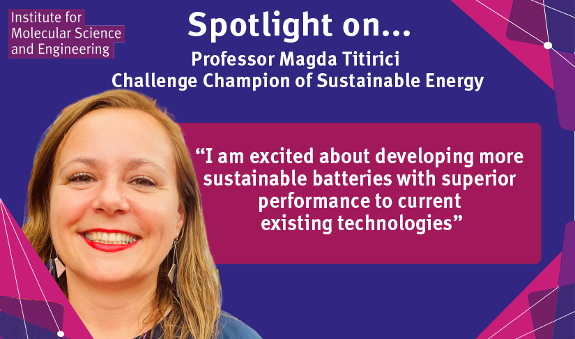 This #SundaySpotlight is <a href="/titiricigroup/">Magda Titirici</a> .Prof Titirici is IMSE's Sustainable Energy Challenge Champion.  Our champions lead on amazing research, education and collaborations. Find out more about Magda and sustainable energy research theme bit.ly/3Ba90cX