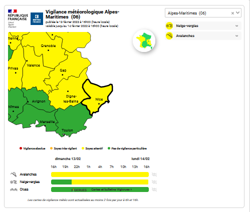 prefet06's tweet photo. 📢Vigilance 🟡jaune ❄️"neige-verglas"❄️ lundi 14 février à partir de 14 h.
➡️Soyez prudents et tenez-vous informés avant tout déplacement. https://t.co/8uPBnS0D3w