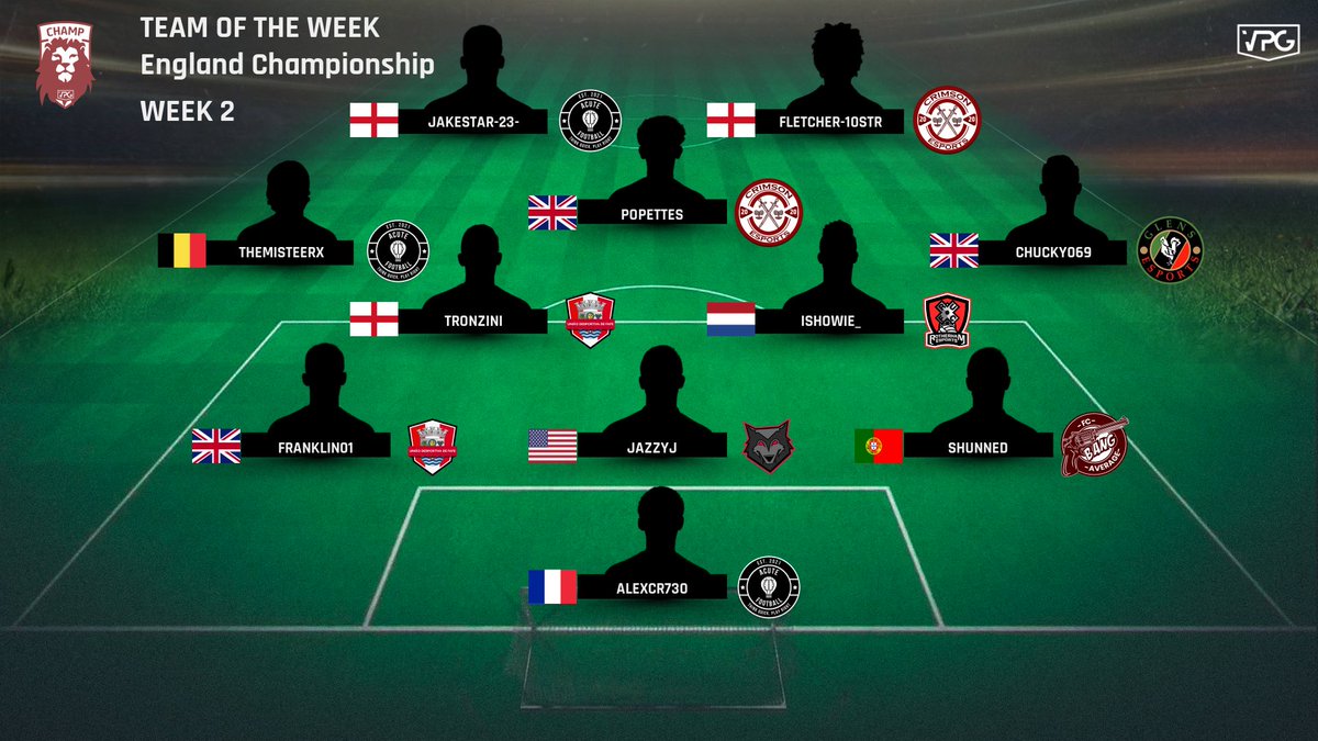 🏆 English Champ <a href="/VPGUK/">VPG United Kingdom</a> 
🗓 Week Two 

🗣 Congratulations to all who made it into this weeks #TOTW 

⚽️ Standings: 
🥇<a href="/VPGRenegades/">VPG Renegades</a> 
🥈<a href="/udfafeesports/">UDFAFE ESPORTS</a> 
🥉<a href="/EsportsGlens/">Glens Esports/Toran Fc</a> 

#FIFA22 #ProClubs #VPG