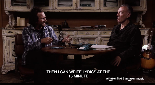 ICYMI: <a href="/Springsteen/">Bruce Springsteen</a>'s conversation with <a href="/eddievedder/">Eddie Vedder</a>  about Ed's great new album "Earthling" is definitely worth a watch. amazon.com/live/broadcast…