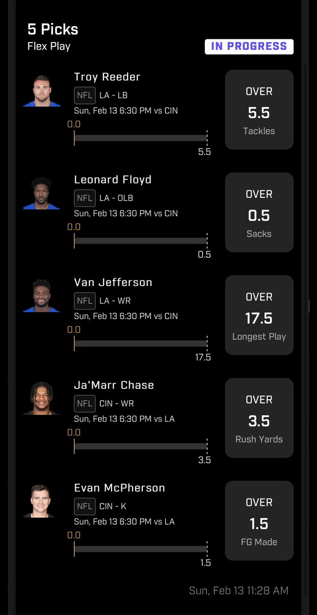 RickyOvers's tweet photo. Locked in two 5 pickers for the Big Game today!

#gamblingTwittter #PrizePicks #LFG https://t.co/tDn4O7rbfS