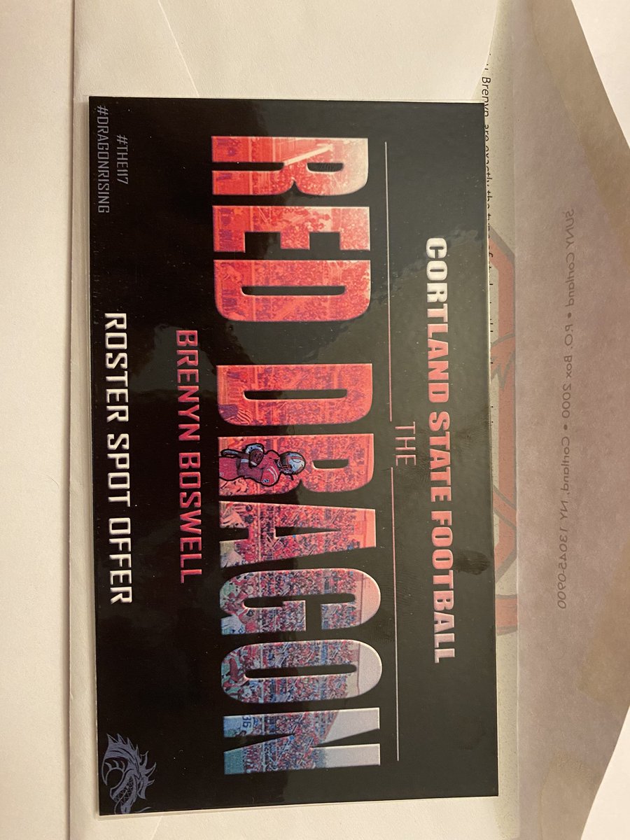 After a great visit to Cortland State yesterday, I’m honored to be offered an official roster spot! Thank you to <a href="/Coach_Curran3/">Coach Rich Curran</a> and the entire @CortlandStateFB coaching staff for the hospitality and the opportunity!