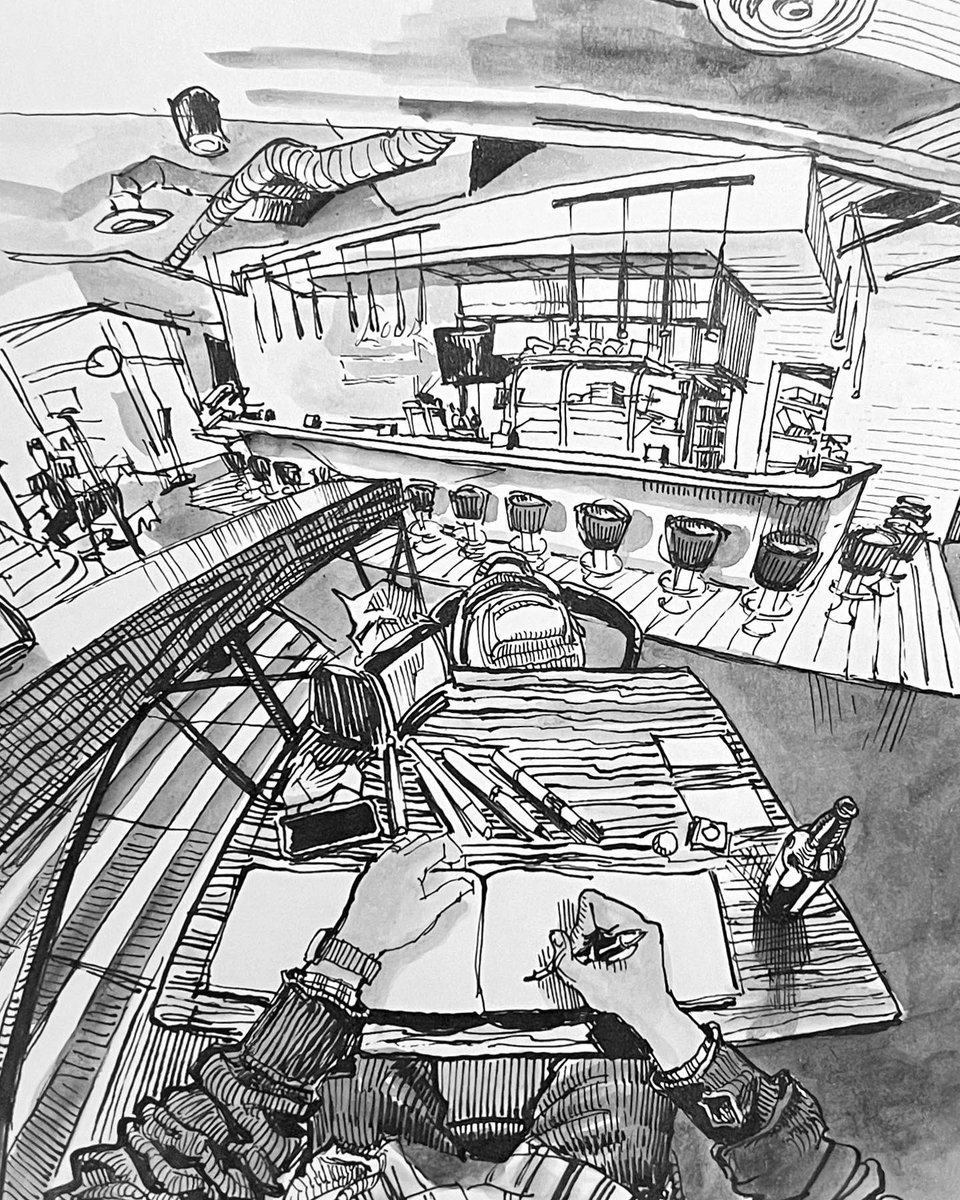 Sometimes these wide angle sketches that start out as landscapes work better in portrait format. 