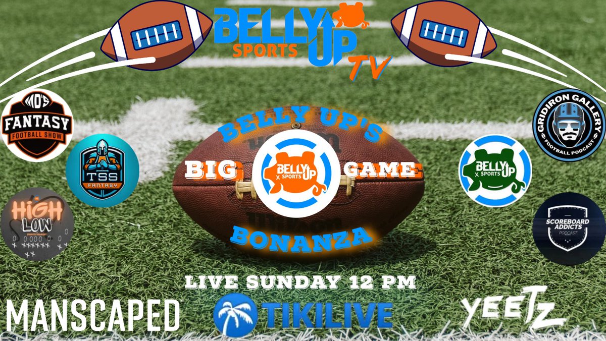 TVBellyUp's tweet photo. SPECIAL EVENT LIVE NOW!
Belly Up Sports' Big Game Bonanza
@BellyUpSports #SuperBowl Coverage
- #NFC &amp; #AFC Breakdowns
- #bettingtips &amp; #Propbets 
-#NFLPath stories
-#SuperBowl foods
-#FantasyFootball Family Feud &amp; so much more!
All on https://t.co/hYWHqme6Xv @TikiLIVE https://t.co/Twsq3luIyD