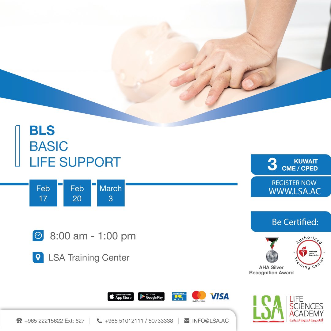 lsaedu's tweet photo. 💻 Be certified and register in BLS Course through our website https://t.co/qMSfeQWEic
🪑Limited Seats
⏱ 3 Kuwait CME
👨⚕️Recommended for: Healthcare Professionals
.
.
#lsaedu #kuwait #lifesupport #kuwaitdoctors #nurse #pharmacist #dentist https://t.co/IMS2ARpePu