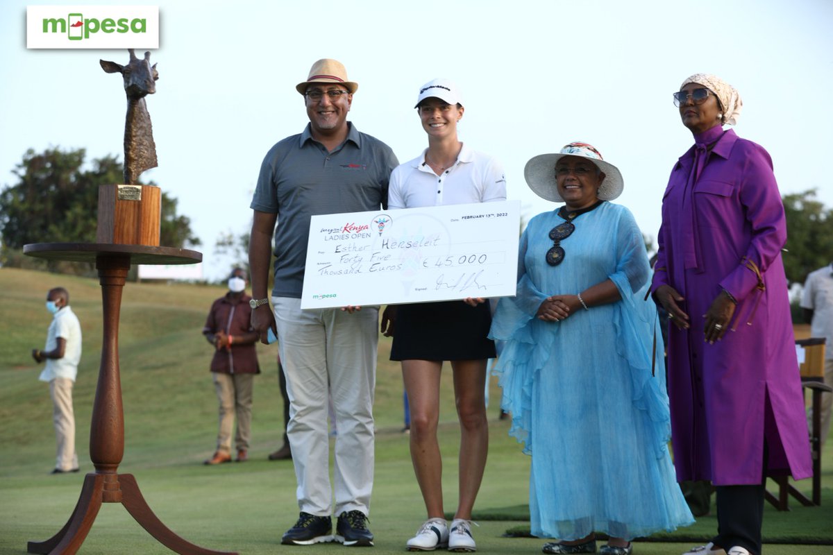 SafaricomPLC's tweet photo. Fantastic culmination of the @KenyaLadiesOpen  as @EstherHenseleit defended her title and won the @KenyaLadiesOpen tournament championship once again 🏌️‍♀️. #PlayGlobalWithMPESA #MKLO2022 https://t.co/gg3tvXmkX9