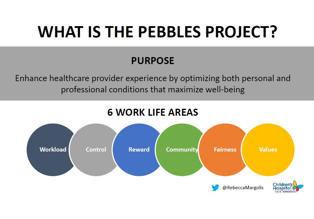 DrPatrickRoss's tweet photo. Thanks to @RebeccaMargolis for a great talk but also for creating The Pebble Project at CHLA. This has benefitted so many of us directly. These direct improvements may seem small but they have incredible benefits. People feel appreciated and valued. https://t.co/hxvv7G99m5