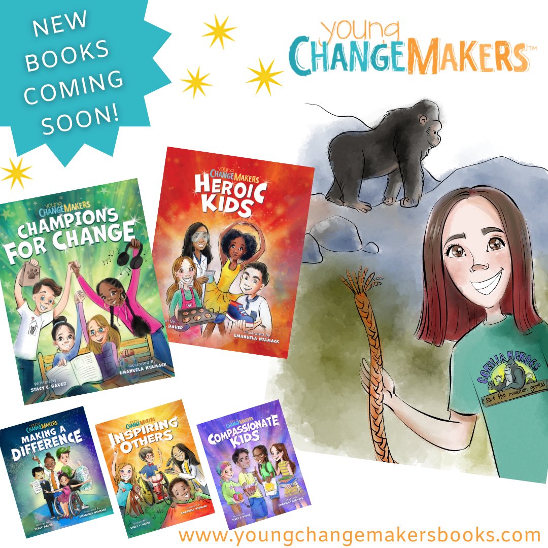 gorillaheroes10's tweet photo. We are very excited about the second set of Young Change Maker books by @StacyCBauer1! Addy will be featured in Book 4: Champions for Change. If you’re interested in supporting the kickstarter for this project (set to launch on 3/15), head over to https://t.co/F5xwAqKIaZ https://t.co/g6zGQFPpRe