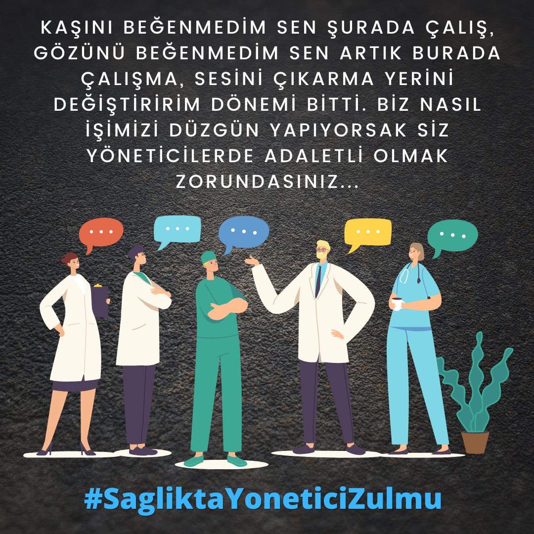 Kaşını beğenmedim sen şurada çalış, gözünü beğenmedim sen artık burada çalışma, sesini çıkarma yerini değiştiririm dönemi bitti. Biz nasıl işimizi düzgün yapıyorsak siz yöneticilerde ADALETLİ olmak zorundasınız...
#SagliktaYoneticiZulmu