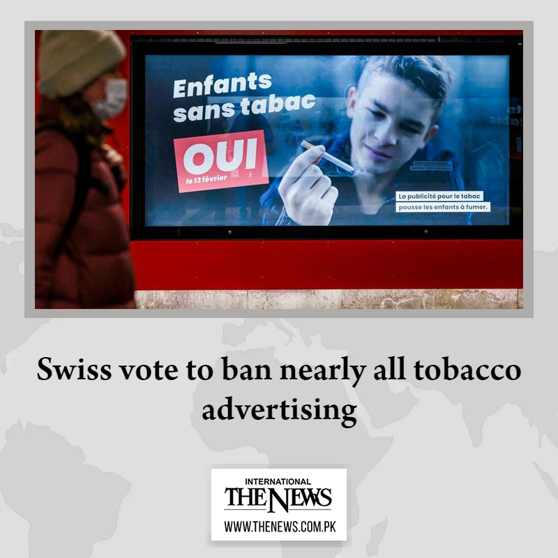Nearly 57 of Swiss voters approve a neartotal ban on tobacco advertising
