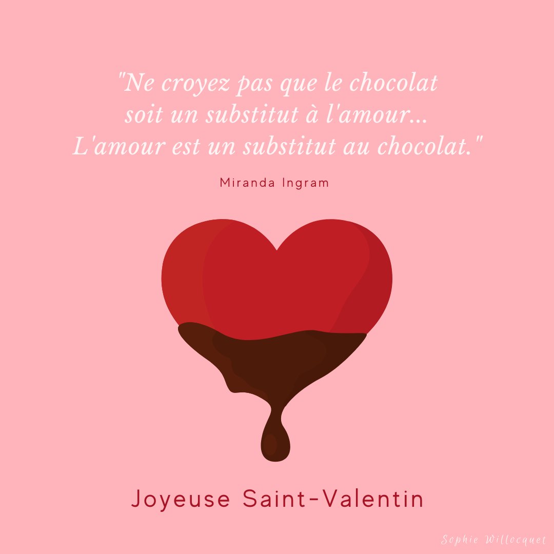 "Ne croyez pas que le chocolat soit un substitut à l'amour... L'amour est un substitut au chocolat" Miranda Ingram

 #amour #SaintValentin #CanvaDesignChallenge #citation