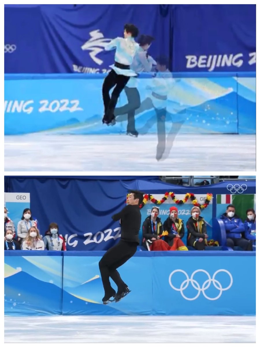 Djebhix's tweet photo. #Yuzuru 's 4A attempt vs. #NathanChen 's 3A...... By watching the details closely, I know why I find #YuzuruHanyu 's overall performance shows more beauty as well as technical excellence ❤️ https://t.co/J4YqlJAFs0