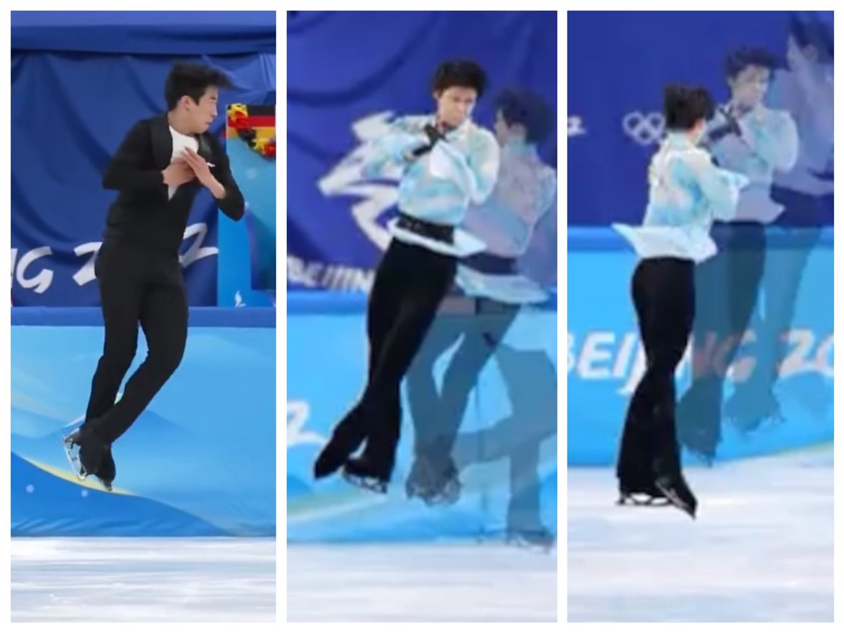 Djebhix's tweet photo. #Yuzuru 's 4A attempt vs. #NathanChen 's 3A...... By watching the details closely, I know why I find #YuzuruHanyu 's overall performance shows more beauty as well as technical excellence ❤️ https://t.co/J4YqlJAFs0