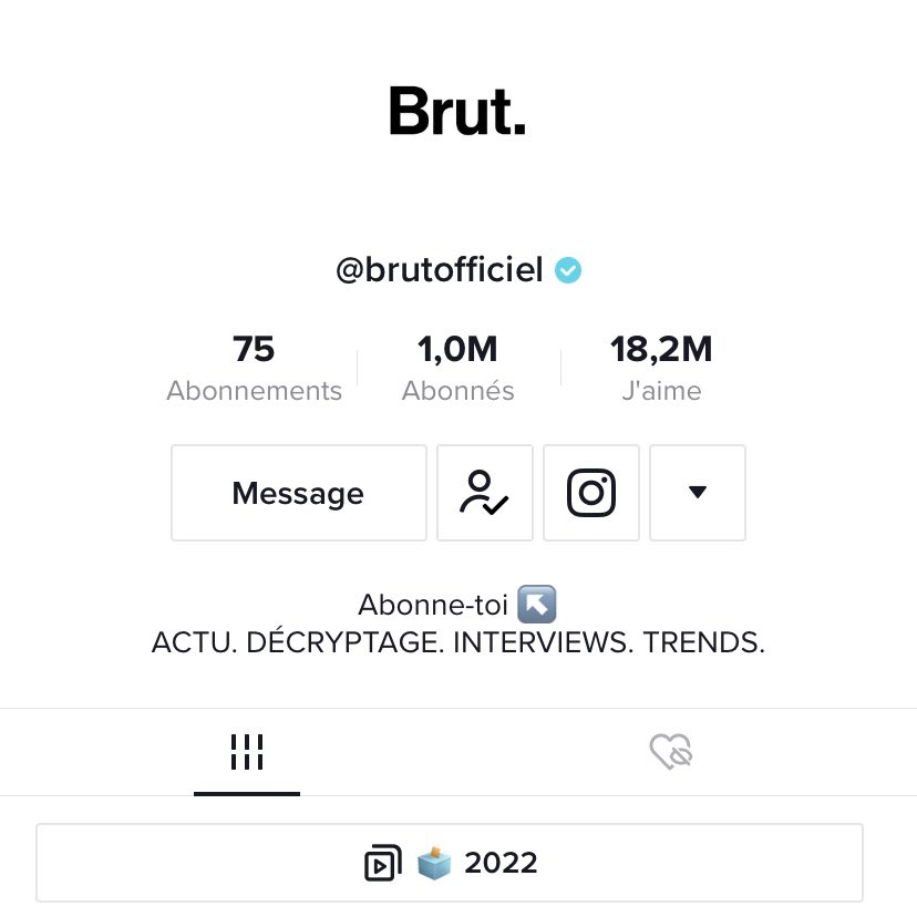 Très heureux d’avoir intégré il y a qq mois l’équipe de journalistes de <a href="/brutofficiel/">Brut FR</a> avec qui on vient d’atteindre le million d’abonnés sur TikTok 🥳