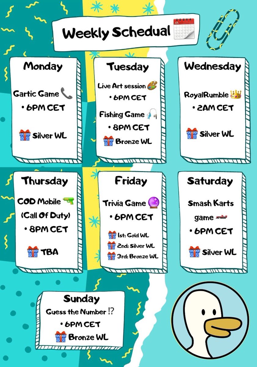 Hey Quacksters, Check out this week schedule.🗓

Join us for some fun activity!