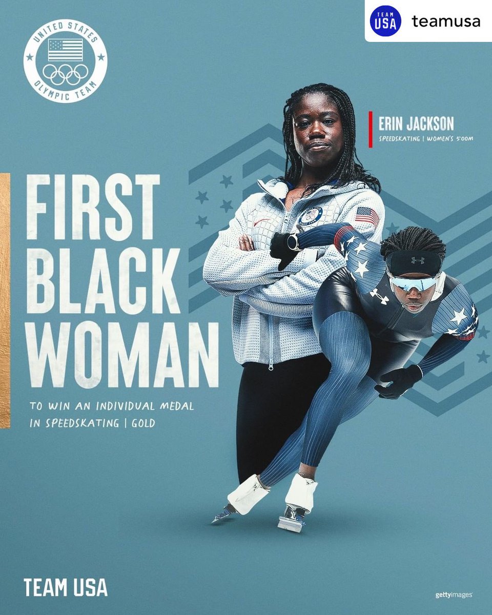 Celebrating this amazing athlete &amp; proud #BlackHistoryMonth moment! Congratulations Erin Jackson &amp; <a href="/TeamUSA/">Team USA</a>! #BlackExcellence  #WinterOlympics
RePost: Remember the name. 
<a href="/speedyj/">speedyj</a> is the first Black woman to win an individual medal in speedskating at the #WinterOlympics.