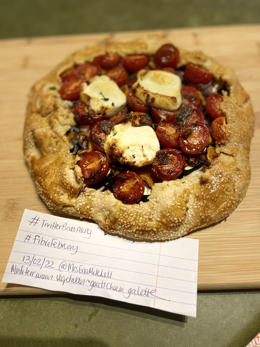 Here’s my Mediterranean vegetables &amp; goats cheese galette… pastry, cream cheese,cherry tomatoes, courgette, aubergine,orange peppers,red onion, goats cheese and homemade zataar (cumin, sesame seeds, oregano &amp; sumac) #TwitterBakeAlong <a href="/thebakingnanna1/">The Baking Nanna</a> <a href="/Rob_C_Allen/">Robert Allen</a>