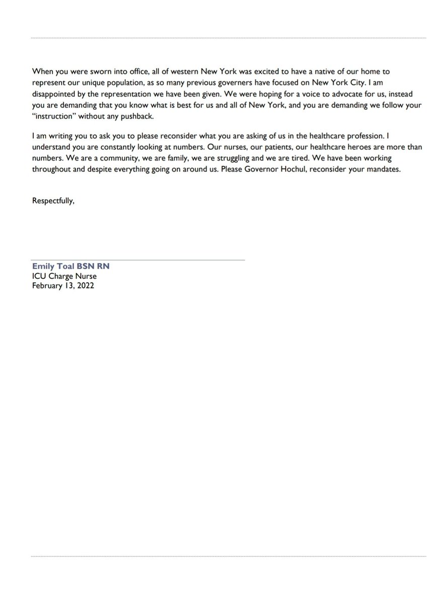 EmilyToal's tweet photo. Open letter to @KathyHochul 
#nursing #nursesunite #nysnurses https://t.co/GFvdPUuJUG