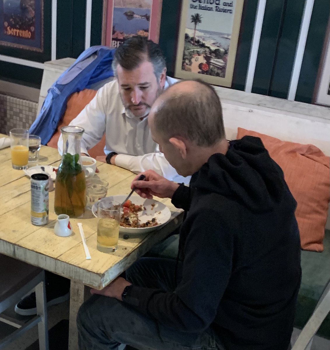 indiestitious's tweet photo. “GIMME DAT!” - spotted @tedcruz this morning in Miami Beach begging PayPal mafia billionaire @rabois for his chilaquiles https://t.co/5KyWOnak2U