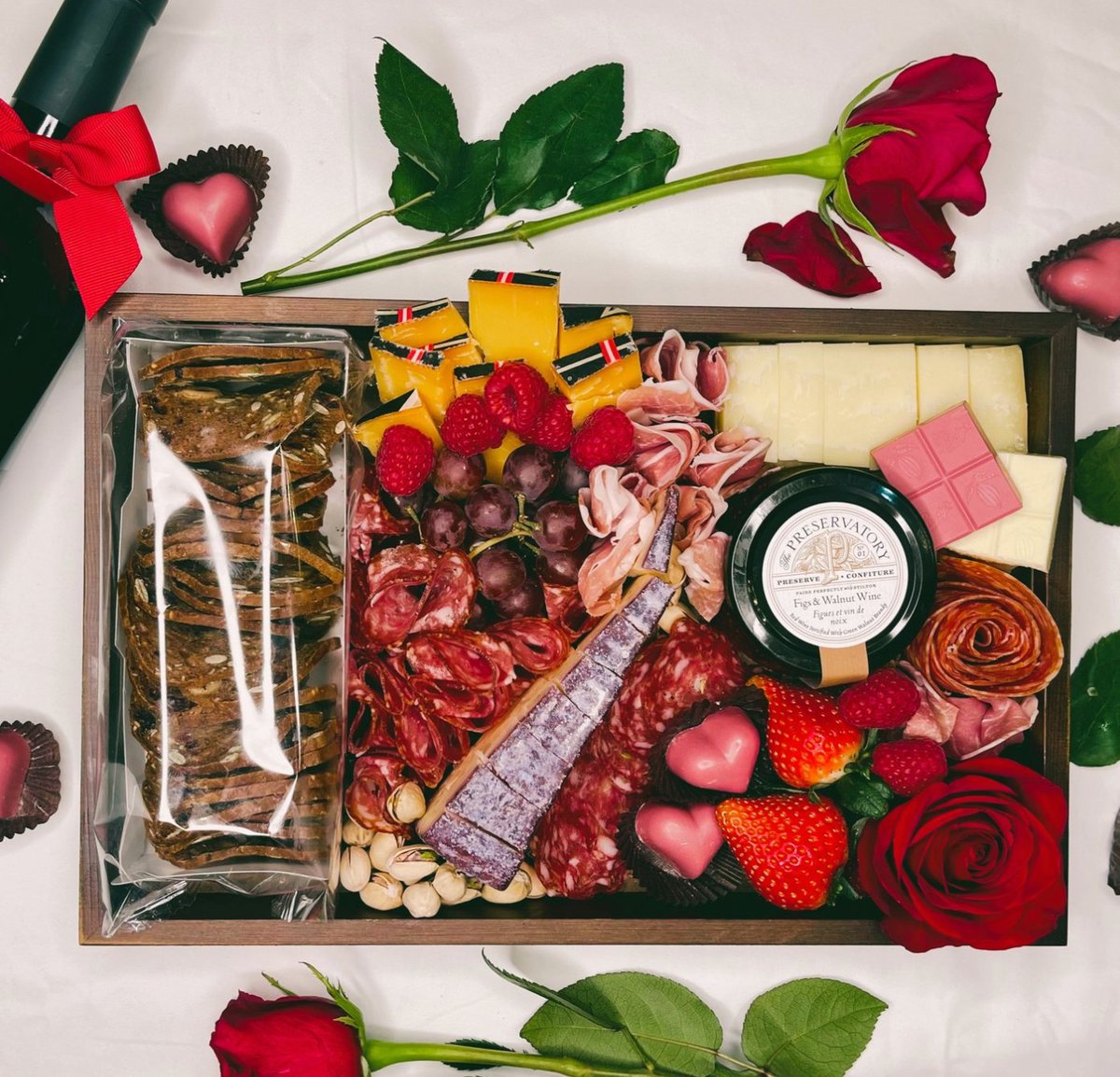 thepreservatory's tweet photo. Our idea of the perfect valentine... roses, wine, chocolate and charcuterie. Photo by sajeandvine (on Facebook) #ValentinesDay https://t.co/vyjRecb6qO