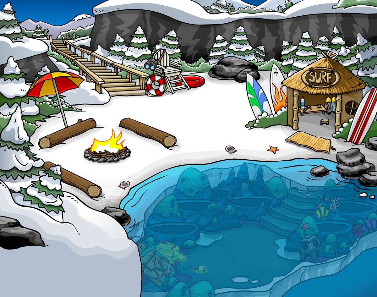 ClubPenguinLore's tweet photo. Ever wondered what was under the Cove's water?

In 2009 and 2012, we got 2 separate glimpses at the views underneath.

Why were they different? When the island's ice expanded over 2.5 years, it seemingly made a tidal pool at the Cove.
----
2009 vs 2012 (with &amp; w/o water) https://t.co/SKlatQuVqk