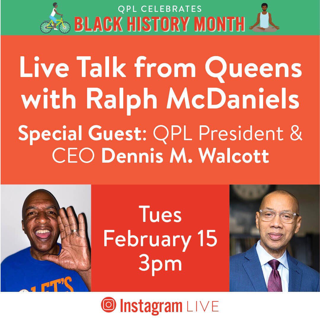 QPLNYC's tweet photo. Join #QPLHipHop Coordinator @VideoMusicBox for a #BlackHistoryMonth edition of Live Talk from Queens! Uncle Ralph will discuss health and wellness with this week's guest, QPL President &amp; CEO Dennis M. Walcott! Tune in on Tuesday, Feb. 15 at 3PM. https://t.co/gfRNAIzCTu https://t.co/SDjPkfIa6N