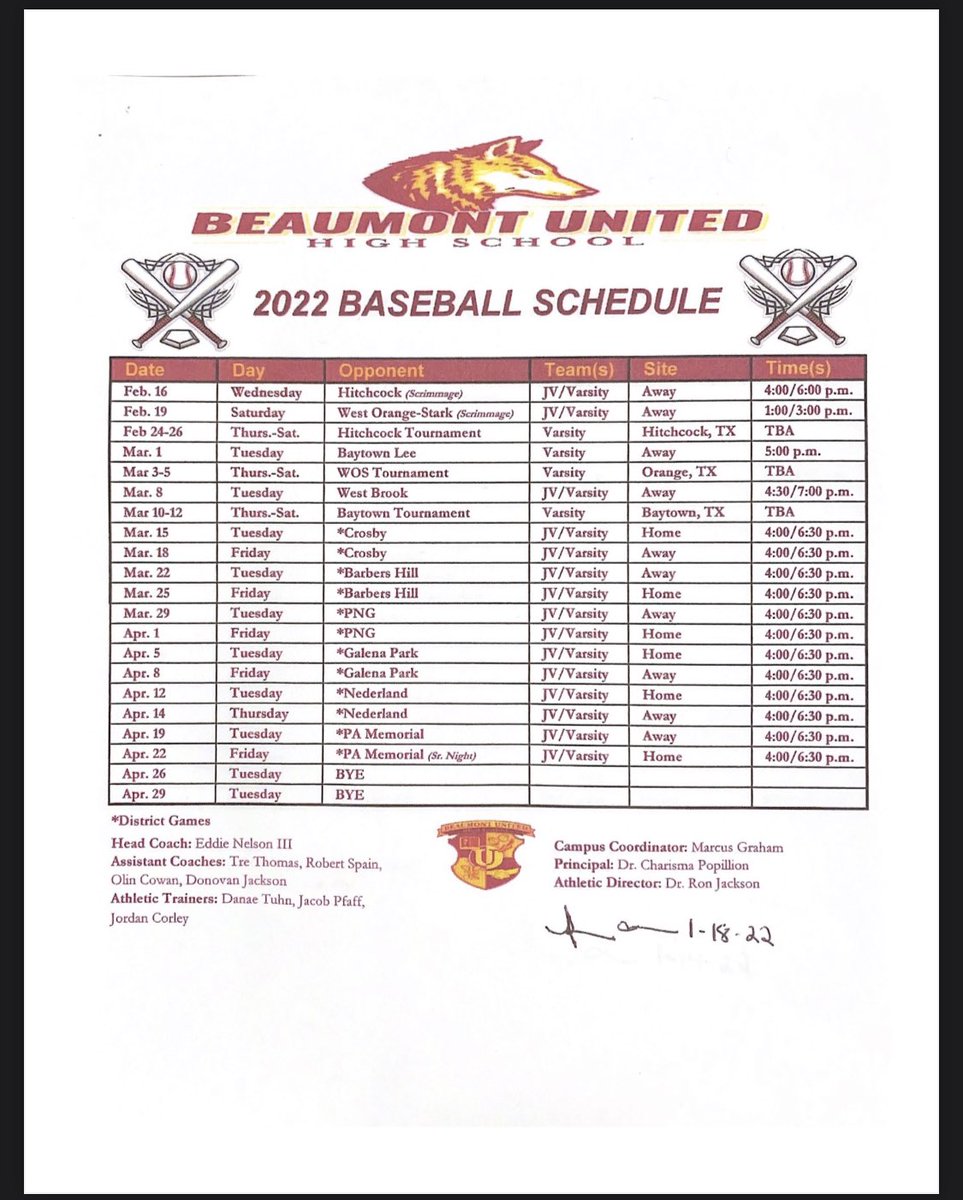 2022 Baseball Schedule