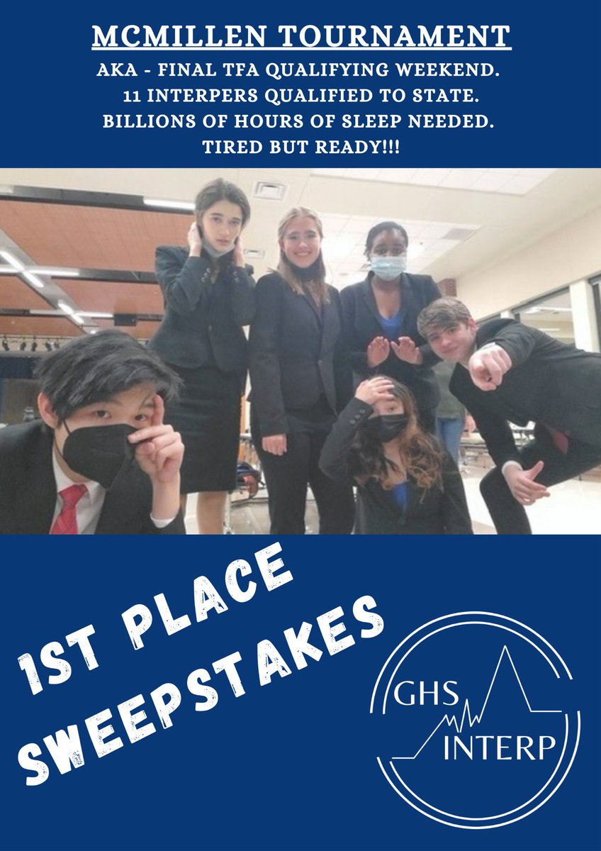 CambraStef's tweet photo. Last TFA qualifier was yesterday. I am so so SO proud of my kids @GHSInterp. They have worked incredibly hard. Can’t wait to take 11 of my Interpers to state this March! #proudcoach #finalqualifier #tfastate #saddleup #wearegcisd https://t.co/aNcc8olSyt