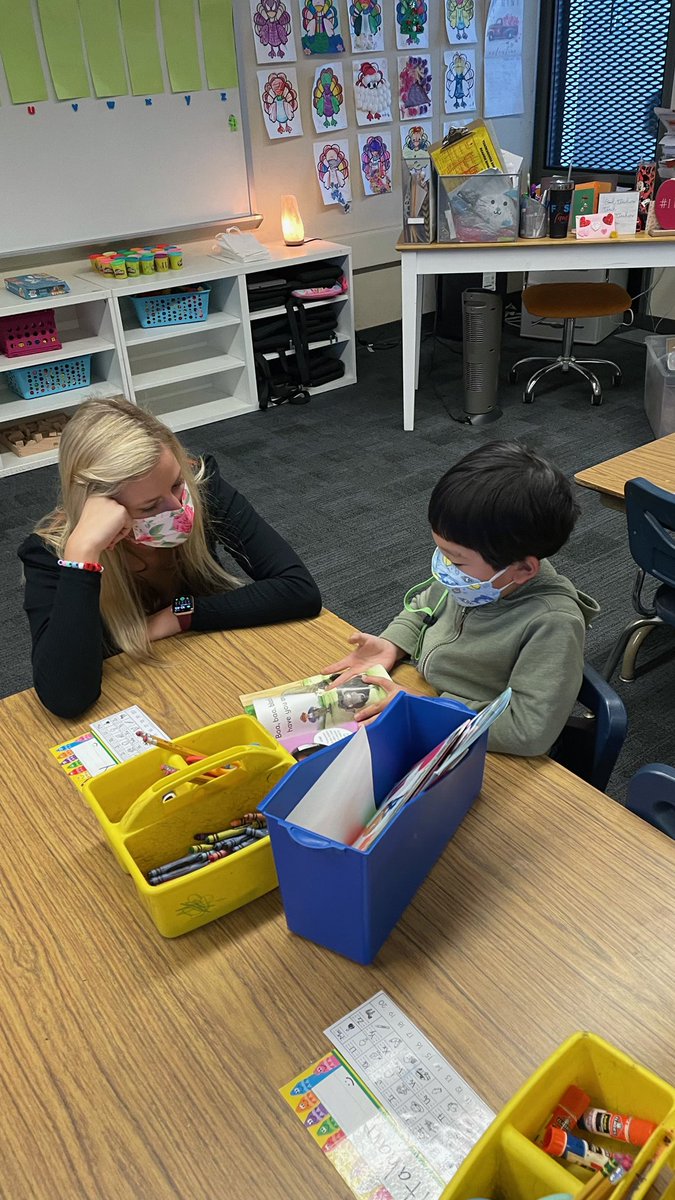 OkaWolfpack's tweet photo. TK students in Ms. Lipman’s class engaged in a reading workshop lesson. Students were making connections with how the words and the picture on a page go together. ♥️ https://t.co/1oJEqvf6en