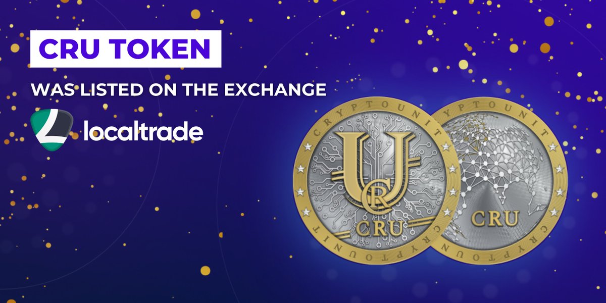 Dear friends. We congratulate all of us on a joyful event! Today #CRU #tokens are officially listed on the LocalTrade exchange.
Now we can freely and profitably buy and sell CRU tokens on the #LocalTrade. See you at the exchange!