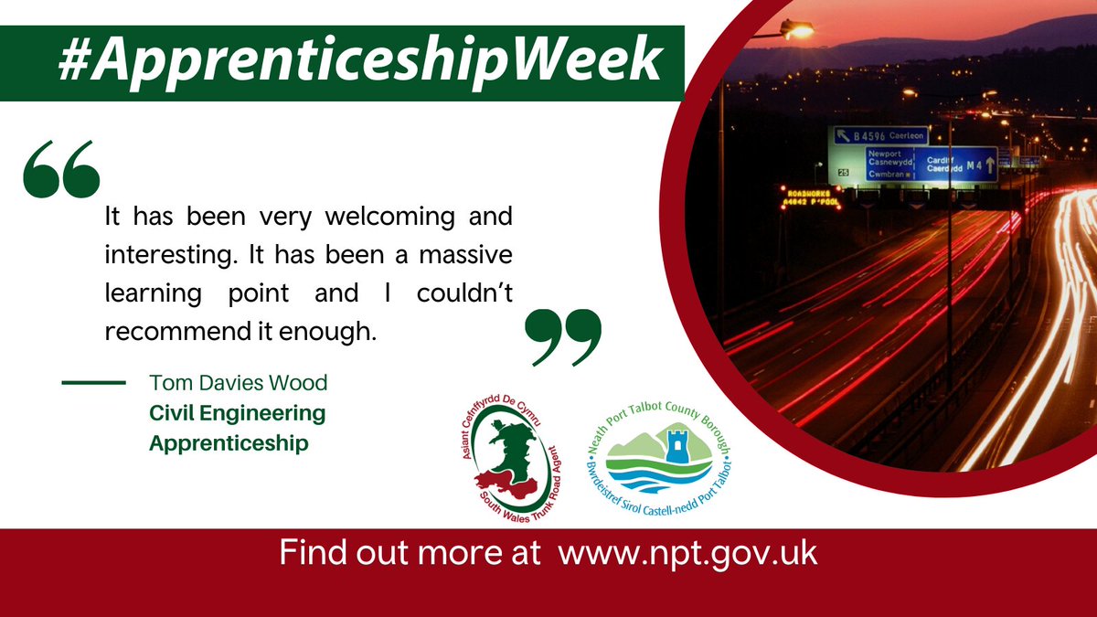 TrafficWalesS's tweet photo. This #ApprenticeshipWeek we're celebrating our apprentices' stories. 

#SWTRA &amp; @NPTCouncil offer amazing opportunities for apprentices to further their careers. 

Like the other apprentices, Tom is succeeding in his work despite the Covid-19 pandemic. #AWWales https://t.co/Cp2e1sPcJv
