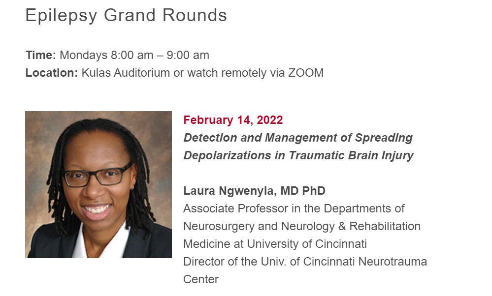 CwruEpilepsy's tweet photo. Please join us for a fascinating session of Epilepsy grand rounds tomorrow with @SurgeonScience from @uofcincy She will be talking about spreading depolarization in #TBI #Neurotrauma #EEG #NeuroTwitter @GarciaLosarcos 
Join us on 2/14/22 at 8am EST
https://t.co/QCodnU5SD0 https://t.co/8UmHbyuN2h