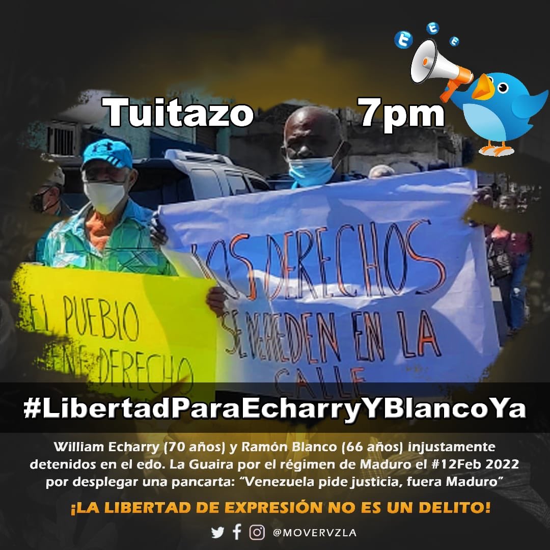 citaconirma's tweet photo. #LibertadParaEcharriYBlanco detenidos arbitrariamente al desplegar una pancarta. Expresarse no es un delito y manifestar su descontento tampoco. ⁦⁦@OEA_oficial⁩ ⁦@ONU_es⁩ https://t.co/i7velBUppx https://t.co/ItAx7ti4NA