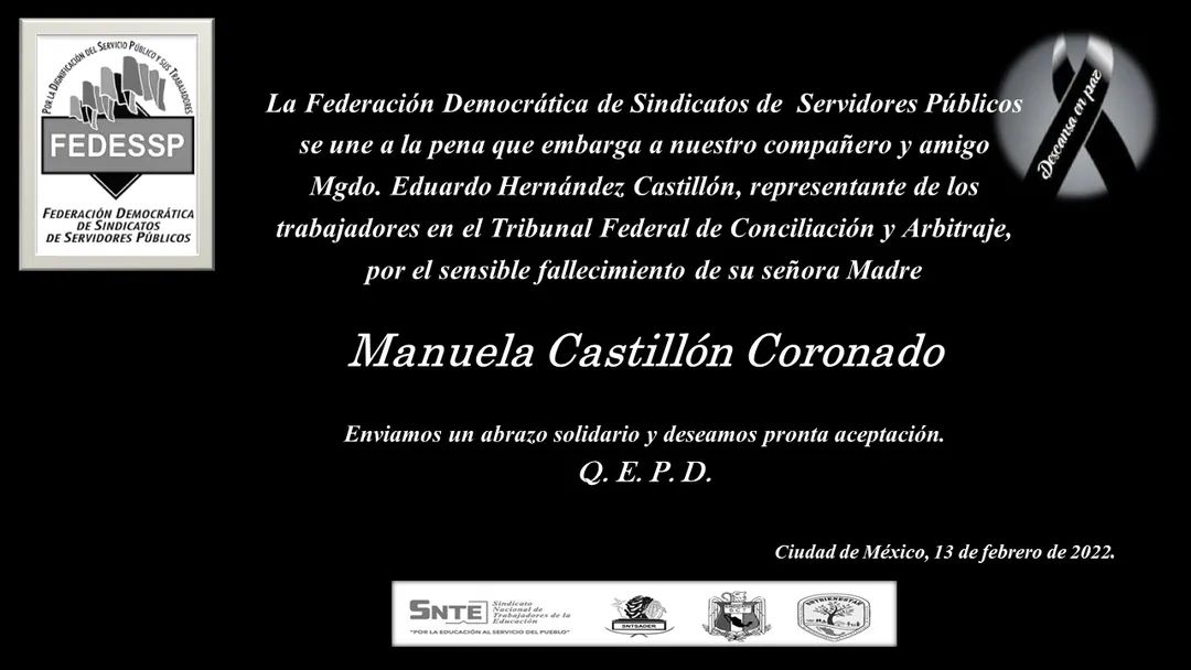 Nuestro más sentido pésame estimado compañero y amigo Mgdo. Eduardo Hernández Castillón.
#QDEP