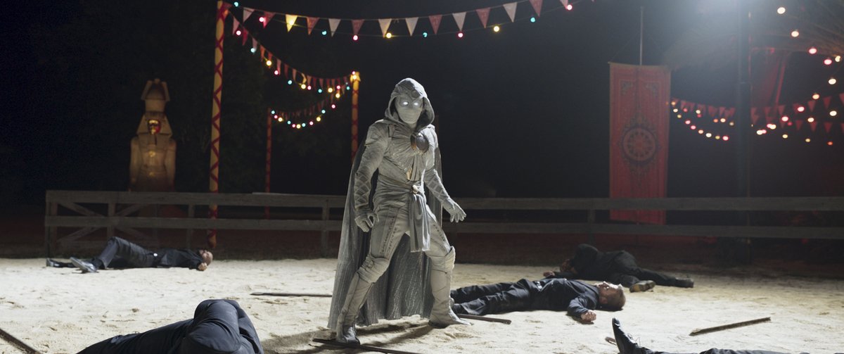 MarvelStudios's tweet photo. Check out Oscar Isaac and Ethan Hawke in all-new photos from Marvel Studios’ #MoonKnight 🌙, an Original series streaming March 30, only on @DisneyPlus. [1/2] https://t.co/wgIECPVwTG