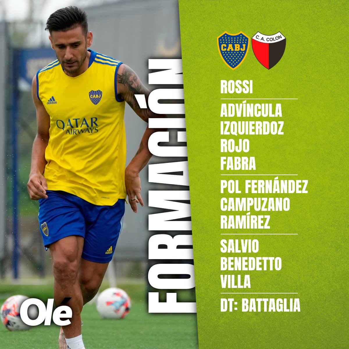DiarioOle's tweet photo. ¡𝐁𝐎𝐂𝐀 𝐂𝐎𝐍𝐅𝐈𝐑𝐌𝐀𝐃𝐎! Con Salvio con la '10' y dos refuerzos en cancha (Pol Fernández y Benedetto), el equipo de Battaglia abre la Copa LPF ante Colón

¿Qué te parece el equipo? https://t.co/O77OSJMJFV https://t.co/TtR3UcX0WW
