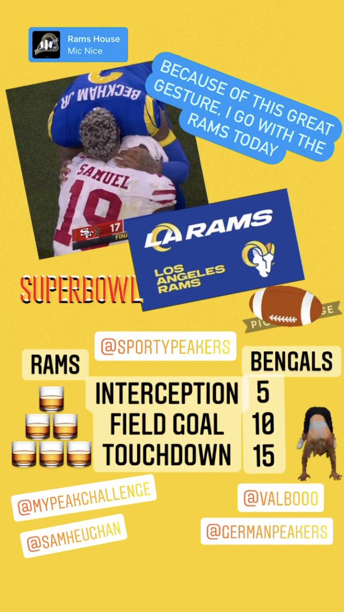 🏈Super Bowl LVI 🏈.      Here we go 🐏 @sportypeakers21 <a href="/SamHeughan/">Sam Heughan</a> <a href="/MyPeakChallenge/">My Peak Challenge</a> <a href="/CoachValbo/">John Valbonesi</a>