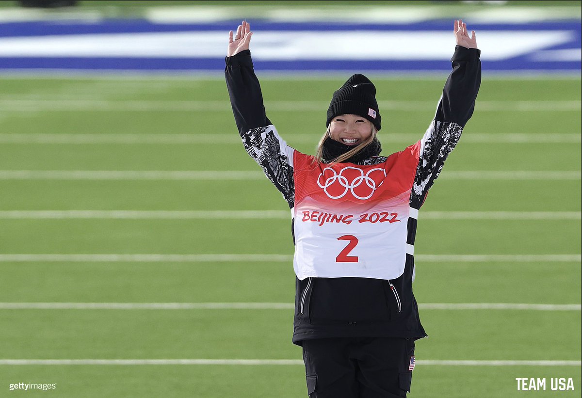 Image of Chloe Kim pictured in a football end zone 