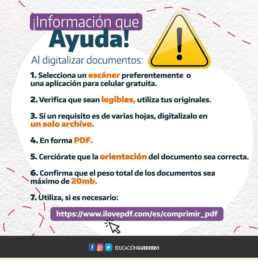 EducGuerrero's tweet photo. 📱💻#EducaTips| Al digitalizar documentos para tus trámites en línea toma en cuenta las siguientes recomendaciones:👇

“Este contenido es público, ajeno a cualquier partido político. Queda prohibido el uso para fines distintos a los educativos". https://t.co/Y4Z08wRjmi