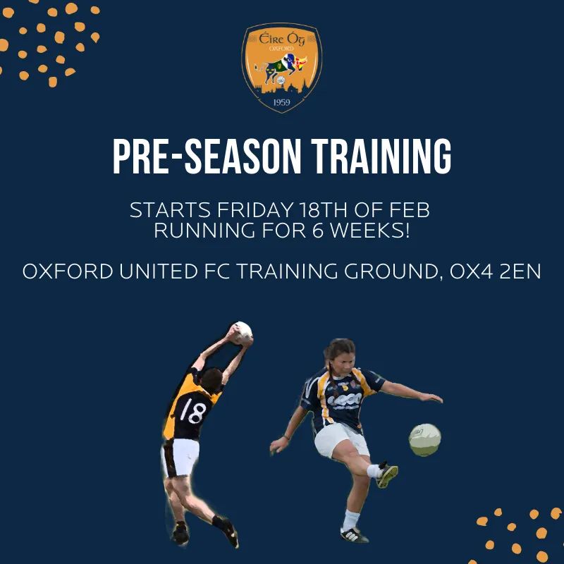 Mens and Ladies pre-season training starts this Friday and runs for 6 weeks! ⏱️ 8-9pm 📍Oxford United FC training ground, OX4 2EN! #eireogoxford #preseasonfitness