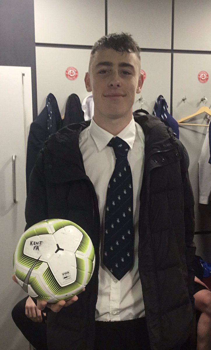 KentFA's tweet photo. Congratulations to our U18 Rep Team player Jack Nelson who claimed the matchball after his hat trick helped Kent to a 4-0 win against Bedfordshire FA this afternoon. Thanks to @ChathamTownFC for their hospitality. #RepTeams #Hattrick ⚽️⚽️⚽️ https://t.co/pgf1JASnhY
