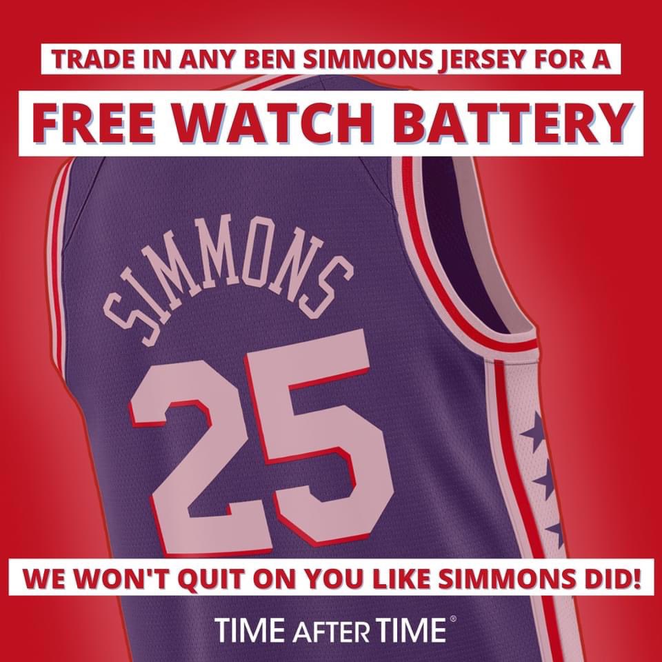 RJSolz's tweet image. Trade in those Simmons Jerseys at @TATWatches 🏀 @925XTU @RTRSPodcast @barstoolsports @SportsRadioWIP @NBCSPST @BarstoolPhilly #byebyeben #goodriddance