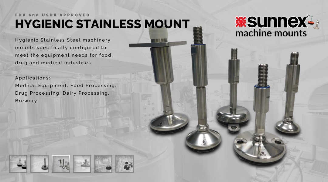 SunnexMounts's tweet image. Sunnex Hygienic Type M has a rounded and polished design, for applications requiring frequent cleaning and washdown. #sunnexmounts #levelingmounts #levelingfeet #hygienicmmounts bit.ly/31WJDLy