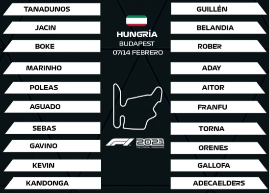 📆 LUNES 14/02/2022
🕥 22h30
🇭🇺 12°GP en <a href="/supersoftone/">SuperSoftOne🏁SS1🏁Campeonatos de F1 virtual</a> 
🎙 Comentarista : <a href="/ArnaldosCarles/">Carles Arnaldos Mendoza</a> 
📺 Directos : youtube.com/c/CarlesGamerFF

@A_Aguado93 va🥇y le saca 10pts a <a href="/Tiger1318/">Tiger13</a> que va🥈y a 10pts nos encontramos a <a href="/poleas81/">POLEAS81</a>🥉
Con muchas probabilidades de🌦 veremos como acaba este GP