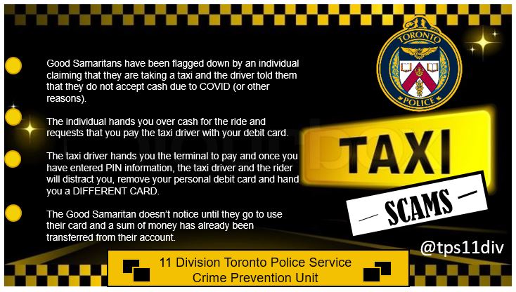 We have been advised that this post saved them from becoming a victim recently - pls share #bloordale #toronto #416 #the6 #parkdale #taxiscams #swansea #torontopolice