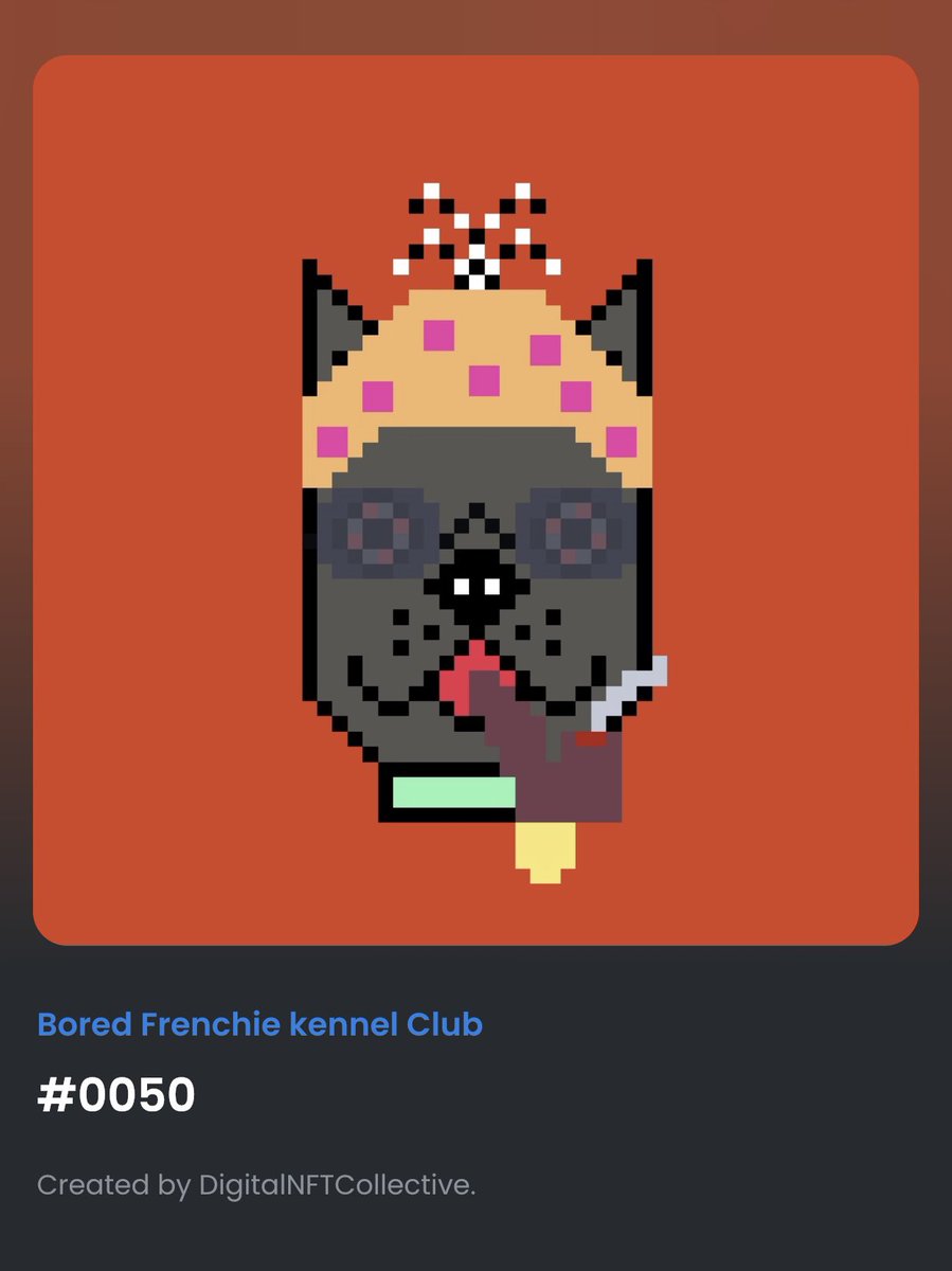 JUST NOW MINTED!!!!!
#0050 dark green/gray fur, orange background, multicolor beanie w/tassel, sunglasses, stoned eyes, tongue out, teal collar w/tag, pipe 

Available only at <a href="/opensea/">OpenSea</a>
opensea.io/collection/bor…

#NFT #NFTs #nftart #NFTartist #cryptocurrencies #opensea #OpenSeaNFT